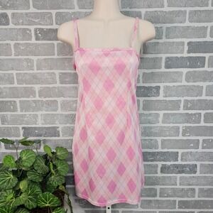 Pink Argyle Mini Dress Womens Small Casual Lightweight Summer Barbie Retro Y2K‎